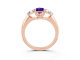 Rose gold Three-Stone Pear Cut Cut Diamond Ring with Trillion Side Stones and Four-Prong Setting_3