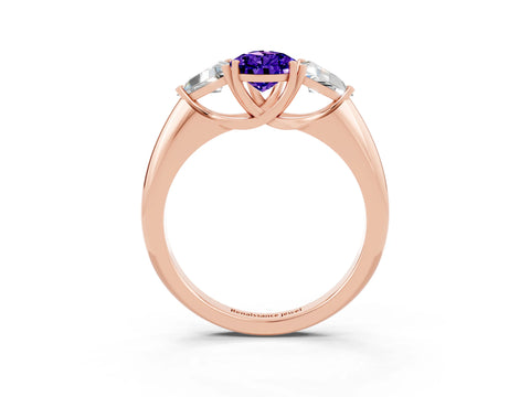 Rose gold Three-Stone Pear Cut Cut Diamond Ring with Trillion Side Stones and Four-Prong Setting_3