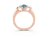 Rose gold Three-Stone Pear Cut Cut Diamond Ring with Trillion Side Stones and Four-Prong Setting_3
