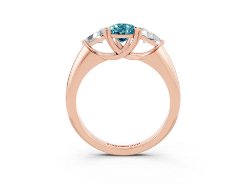 Rose gold Three-Stone Pear Cut Cut Diamond Ring with Trillion Side Stones and Four-Prong Setting_3