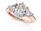 Rose gold Three-Stone Pear Cut Cut Diamond Ring with Trillion Side Stones and Four-Prong Setting_4