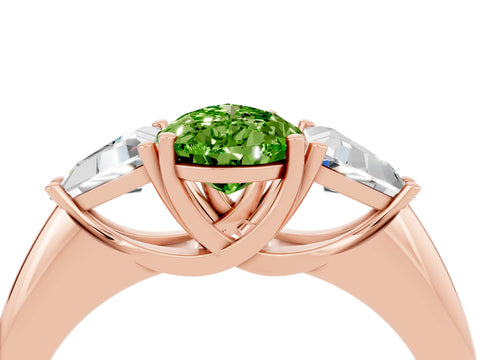 Rose gold Three-Stone Pear Cut Cut Diamond Ring with Trillion Side Stones and Four-Prong Setting_4