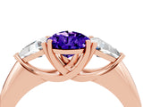 Rose gold Three-Stone Pear Cut Cut Diamond Ring with Trillion Side Stones and Four-Prong Setting_4