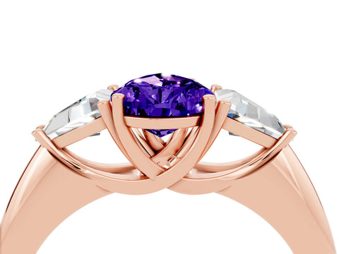 Rose gold Three-Stone Pear Cut Cut Diamond Ring with Trillion Side Stones and Four-Prong Setting_4
