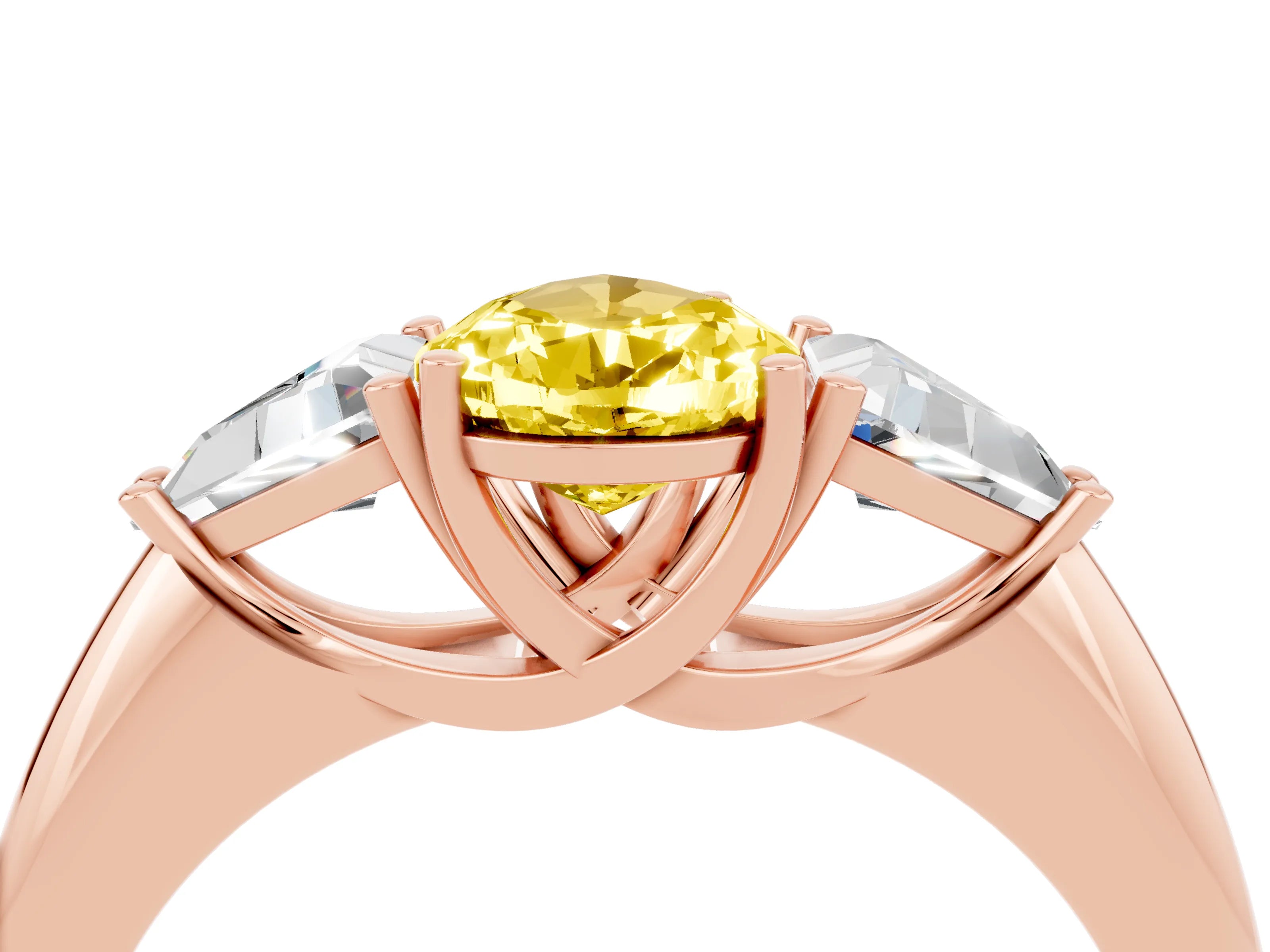 Rose gold Three-Stone Pear Cut Cut Diamond Ring with Trillion Side Stones and Four-Prong Setting_4