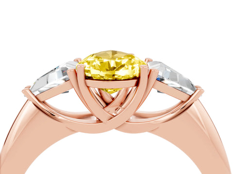 Rose gold Three-Stone Pear Cut Cut Diamond Ring with Trillion Side Stones and Four-Prong Setting_4