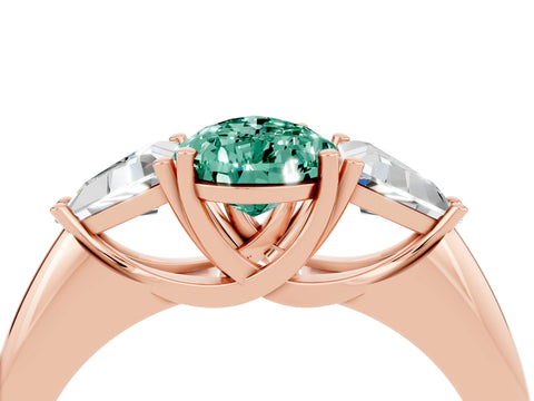 Rose gold Three-Stone Pear Cut Cut Diamond Ring with Trillion Side Stones and Four-Prong Setting_4