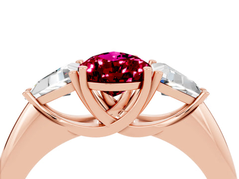 Rose gold Three-Stone Pear Cut Cut Diamond Ring with Trillion Side Stones and Four-Prong Setting_4