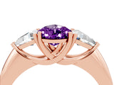 Rose gold Three-Stone Pear Cut Cut Diamond Ring with Trillion Side Stones and Four-Prong Setting_4