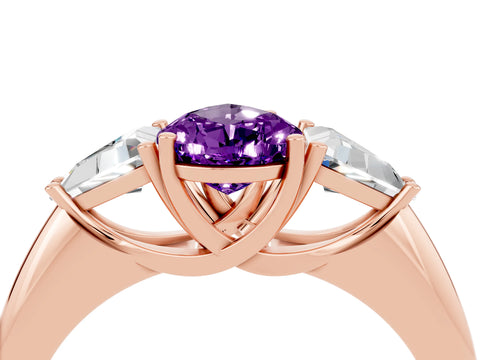 Rose gold Three-Stone Pear Cut Cut Diamond Ring with Trillion Side Stones and Four-Prong Setting_4