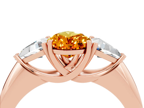 Rose gold Three-Stone Pear Cut Cut Diamond Ring with Trillion Side Stones and Four-Prong Setting_4