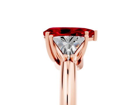 Rose gold Three-Stone Pear Cut Cut Diamond Ring with Trillion Side Stones and Four-Prong Setting_5