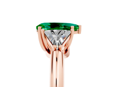 Rose gold Three-Stone Pear Cut Cut Diamond Ring with Trillion Side Stones and Four-Prong Setting_5
