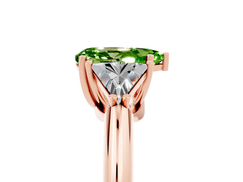 Rose gold Three-Stone Pear Cut Cut Diamond Ring with Trillion Side Stones and Four-Prong Setting_5
