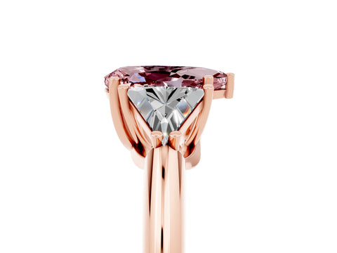 Rose gold Three-Stone Pear Cut Cut Diamond Ring with Trillion Side Stones and Four-Prong Setting_5