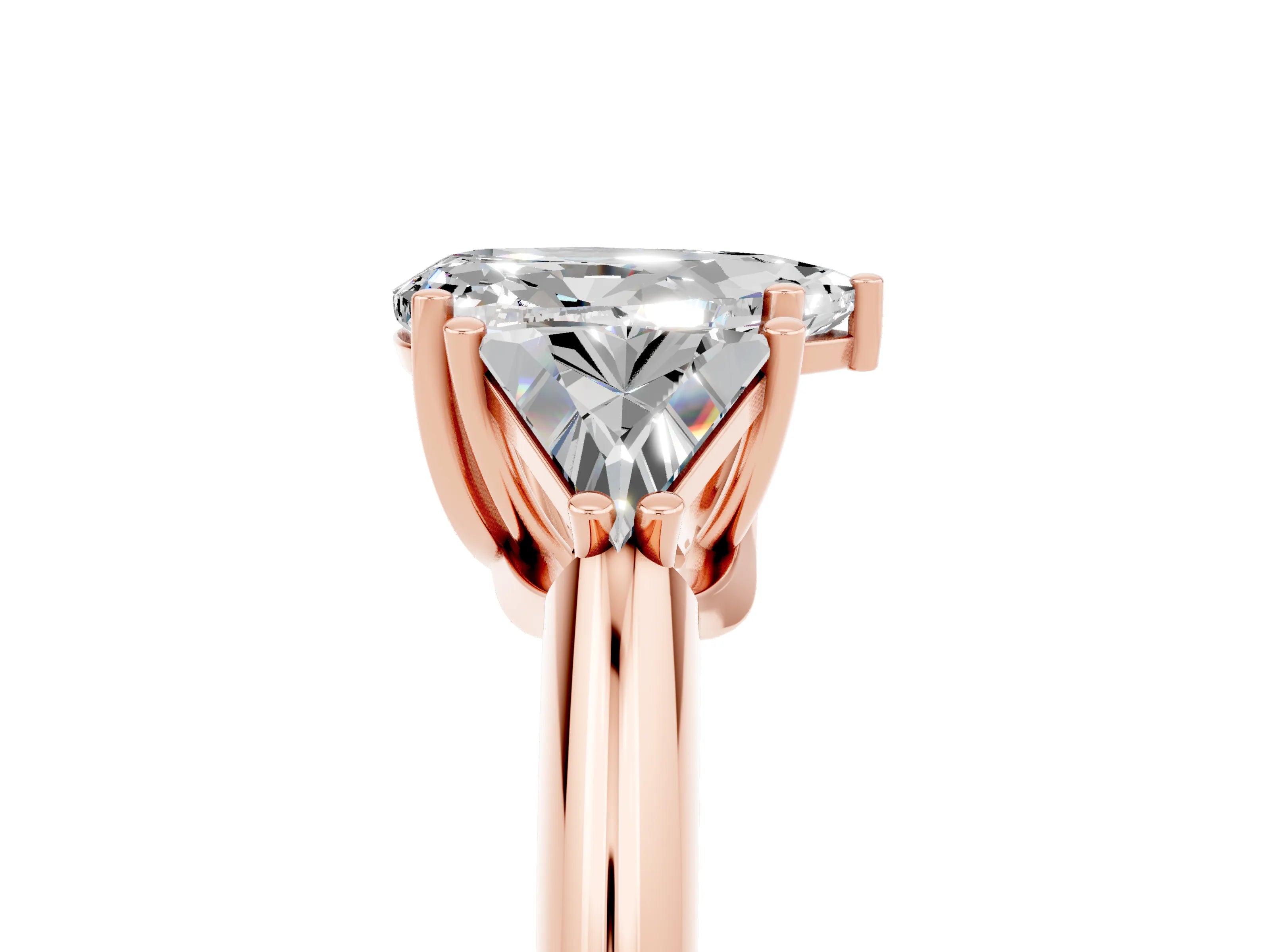 Rose gold Three-Stone Pear Cut Cut Diamond Ring with Trillion Side Stones and Four-Prong Setting_5