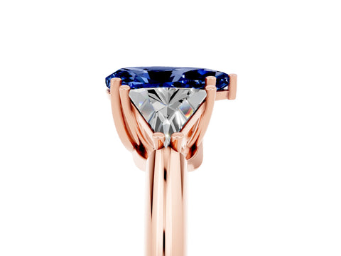Rose gold Three-Stone Pear Cut Cut Diamond Ring with Trillion Side Stones and Four-Prong Setting_5