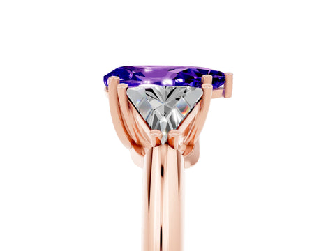 Rose gold Three-Stone Pear Cut Cut Diamond Ring with Trillion Side Stones and Four-Prong Setting_5
