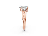 Rose gold Three-Stone Pear Cut Cut Diamond Ring with Trillion Side Stones on a Split Shank Band_15