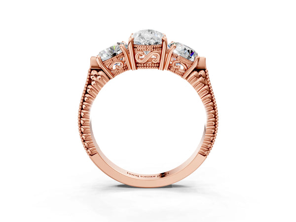 Rose Gold Pear-Shaped Vintage Three Stone Engagement Ring Setting