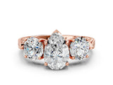 Rose gold Three-Stone Pear Cut Cut Milgrain Band Prong Setting Ring_9