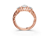 Rose gold Three-Stone Pear Cut Cut Milgrain Pavé Engagement Ring_10