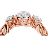 Rose gold Three-Stone Pear Cut Cut Milgrain Pavé Engagement Ring_11