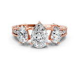 Rose gold Three-Stone Pear Cut Cut Milgrain Pavé Engagement Ring_7