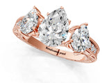 Rose gold Three-Stone Pear Cut Cut Milgrain Pavé Engagement Ring_8