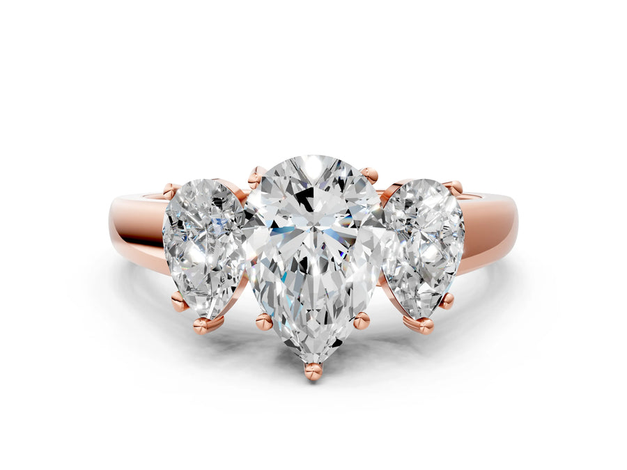 Rose gold Three-Stone Pear Cut Cut Solitaire Ring with Classic Prong Setting