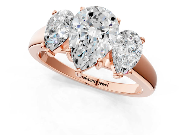 Rose gold Three-Stone Pear Cut Cut Solitaire Ring with Classic Prong Setting