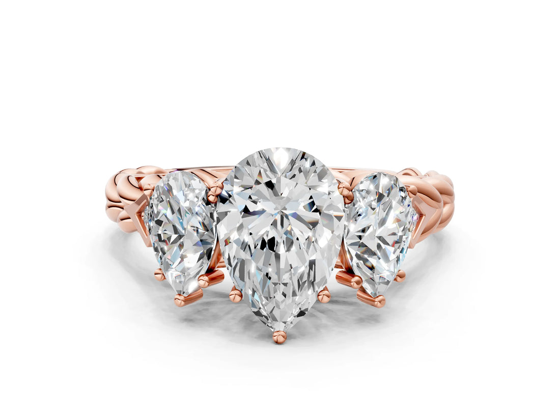 Rose gold Three-Stone Pear Cut Diamond Braided Band Ring with Four-Prong Setting_37