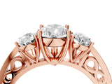 Rose gold Three-Stone Pear Cut Diamond Cathedral Engagement Ring with Prong Setting_10