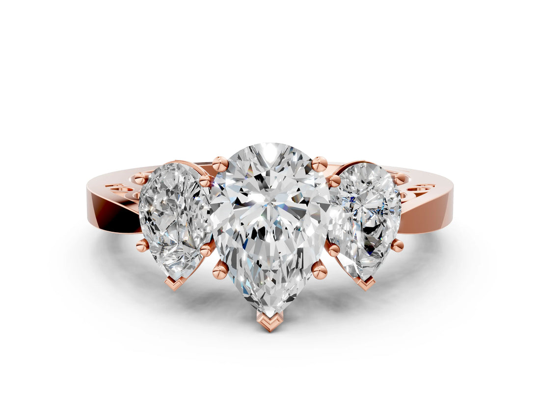 Rose gold Three-Stone Pear Cut Diamond Cathedral Engagement Ring with Prong Setting_6