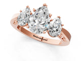 Rose gold Three-Stone Pear Cut Diamond Cathedral Engagement Ring with Prong Setting_7