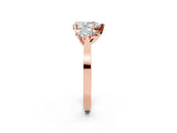 Rose gold Three-Stone Pear Cut Diamond Cathedral Engagement Ring with Prong Setting_8