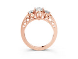 Rose gold Three-Stone Pear Cut Diamond Cathedral Engagement Ring with Prong Setting_9