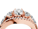 Rose gold Three-Stone Pear Cut Diamond Engagement Ring with Pave Band and Prong Setting_10