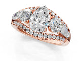Rose gold Three-Stone Pear Cut Diamond Engagement Ring with Pave Band and Prong Setting_7