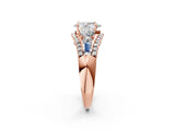 Rose gold Three-Stone Pear Cut Diamond Engagement Ring with Pave Band and Prong Setting_8