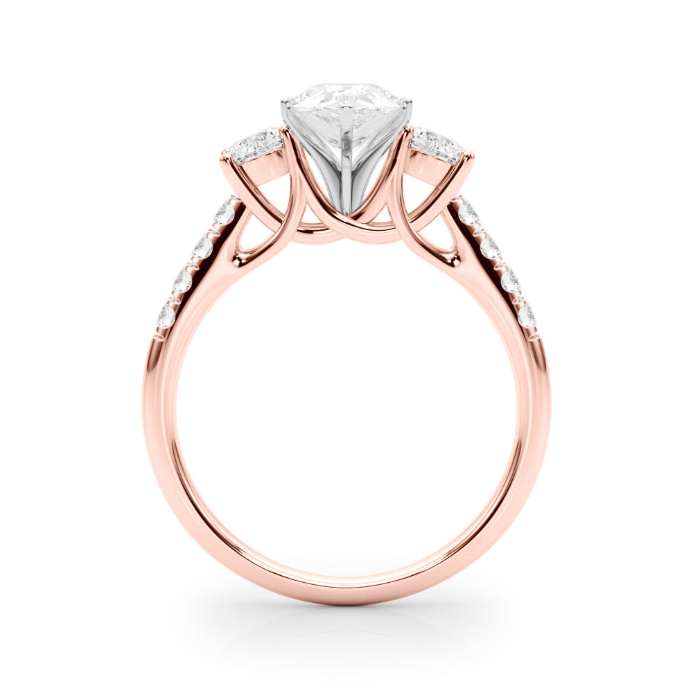 Rose gold Three-Stone Pear Cut Diamond Pavé Band with Four-Prong Setting 2