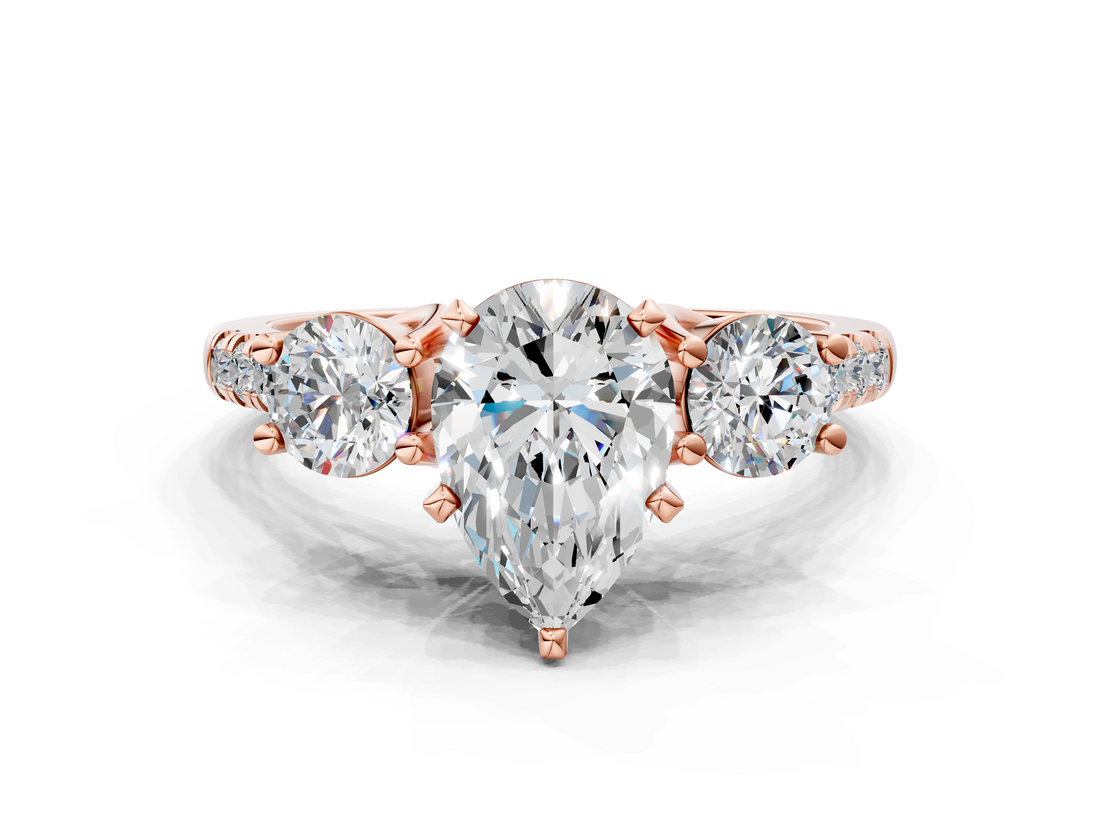 Rose gold Three-Stone Pear Cut Diamond Pavé Band with Four-Prong Setting_36