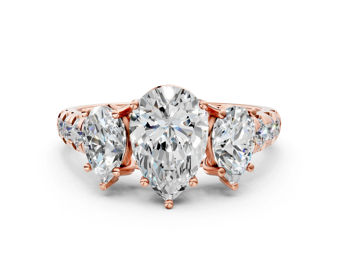 Rose gold Three-Stone Pear Cut Diamond Pavé Band with Prong Setting_3