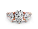 Rose gold Three-Stone Pear Cut Diamond Pavé Band with Prong Setting_3