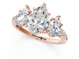Rose gold Three-Stone Pear Cut Diamond Ring with Pavé Band and Prong Setting_90