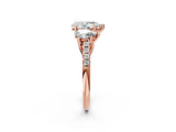 Rose gold Three-Stone Pear Cut Diamond Ring with Pavé Band and Prong Setting_91
