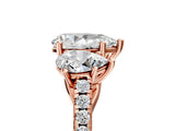 Rose gold Three-Stone Pear Cut Diamond Ring with Pavé Band and Prong Setting_94
