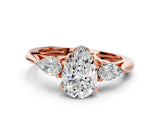 Rose gold Three-Stone Pear Cut Diamond Ring with Pear  Side Stones in Four-Prong Setting_12