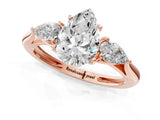 Rose gold Three-Stone Pear Cut Diamond Ring with Pear  Side Stones in Four-Prong Setting_13