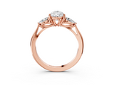 Rose gold Three-Stone Pear Cut Diamond Ring with Pear Side Stones in Four-Prong Setting_144